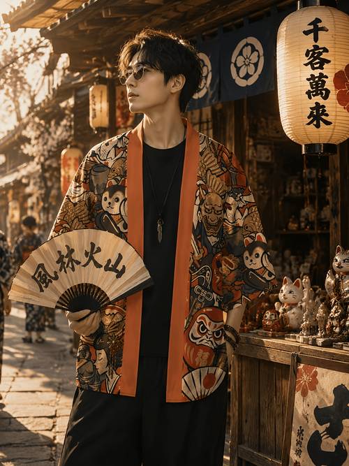 vêtement cardigan kimono japonais pour homme, veste chemise costume de avec motif danime