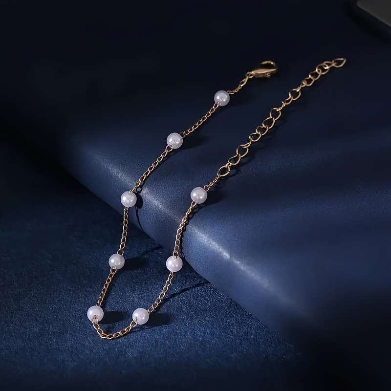 Image of (random Number Of Handmade Chain Pearls) 1pc Thin Chain Bracelet With Mini White Pearls Beads Easy Style Hand Chain, Women Gift