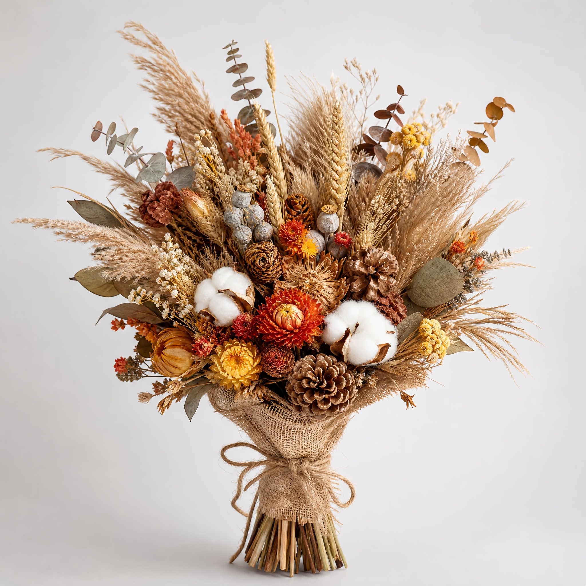 Image of 78pcs Vintage Rustic Preserved Dried Flower Bouquet, Natural No-maintenance Floral Decor With & Pine Cones