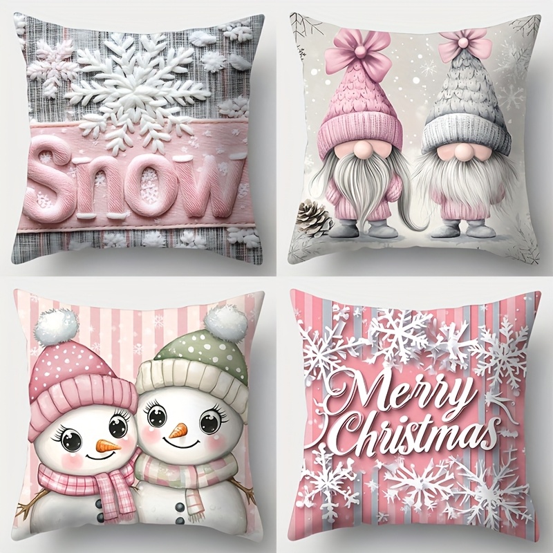 Image of 4pcs Set, Christmas Pillowcase, Snowman Pillowcase, 17.7 Inches * 17.7 Inches, Single-sided Printing, Christmas Decoration, Sofa Lumbar Cover, Pillowcase Does Not Pillow Core