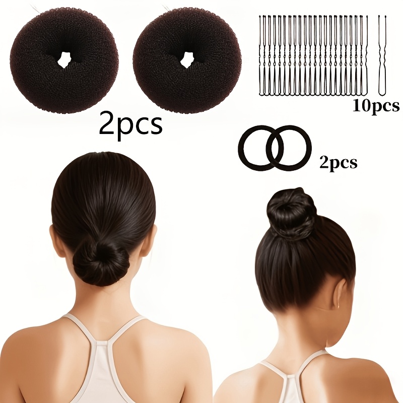 TEMU 14 Bun Styling Kit: 2 Donut Hair Bun Makers   10 U-shaped Hair Pins   2 Elastic Hair Bands | Easily Create Salon-quality Buns And Updos |