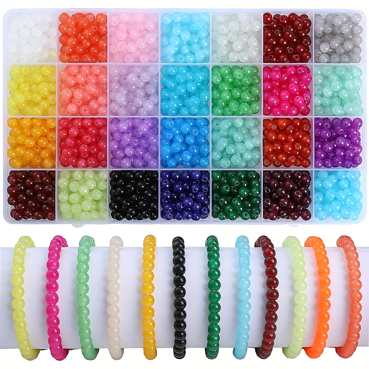 

1400pcs 6mm Round Glass Beads, 28 Colors Style Crystal Beads For Jewelry Making, Diy Bracelet Kit, Craft Supplies