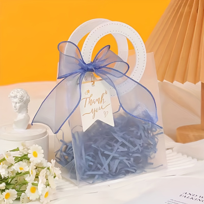16 Reusable PVC Transparent Gift Bags with Raffia & Ribbons