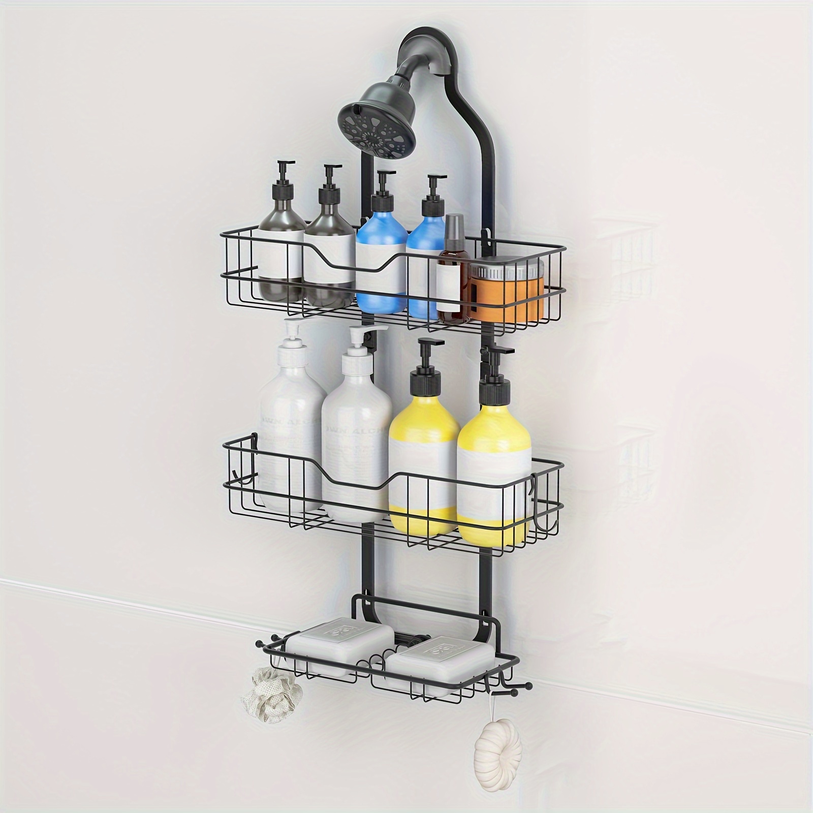 

Shower Caddy, Upgraded Extended Length Shower Caddy Over Showerhead No Blocking To Shower Head, Rustproof Shower Organizer With Hooks Shampoo Soap Holder, Bathroom Large Hanging Shower Caddy