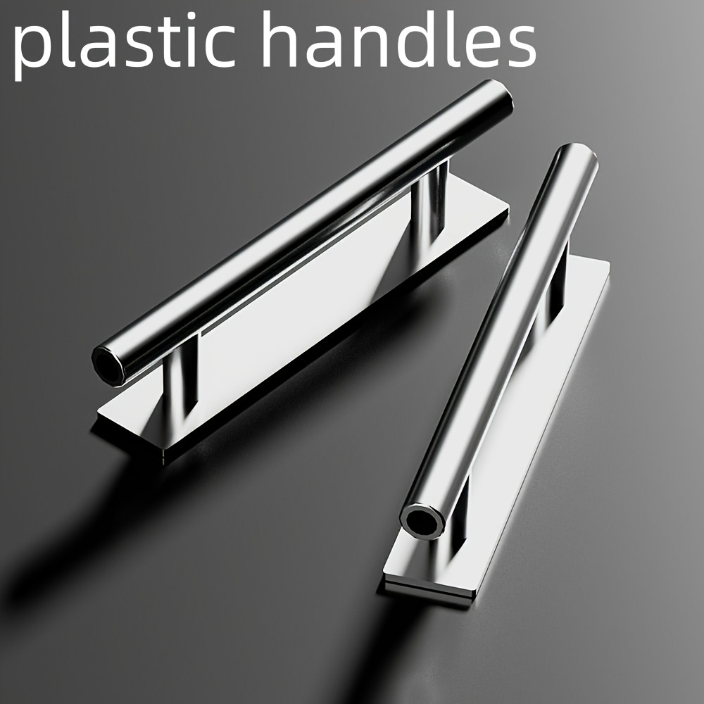 TEMU 2pcs Modern Self-adhesive Plastic Door Handles - Sleek Black, Space-saving Design For Cabinets & Sliding Doors, Easy-paste Installation, 6.1"