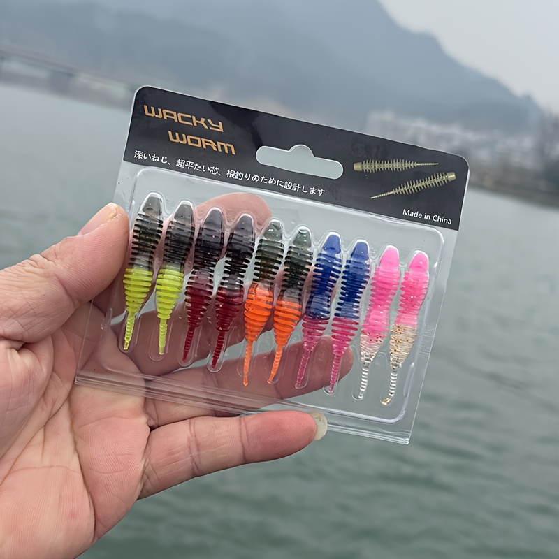 

10pcs Dual-color Thread Tail Soft Lure Set, 5cm/1g Pvc Bionic Worms With Sparkle Accents -, Ideal For Trout & Perch In Freshwater & Saltwater, Worms For Fishing