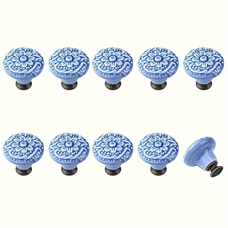 

10pcs Blue And White Porcelain Ceramic Cabinet Knobs, Brushed Metal , Kitchen Cupboard Pull Handles With Installation Hardware For Bathroom Dresser Drawer, Knobs For Cabinets And Drawers