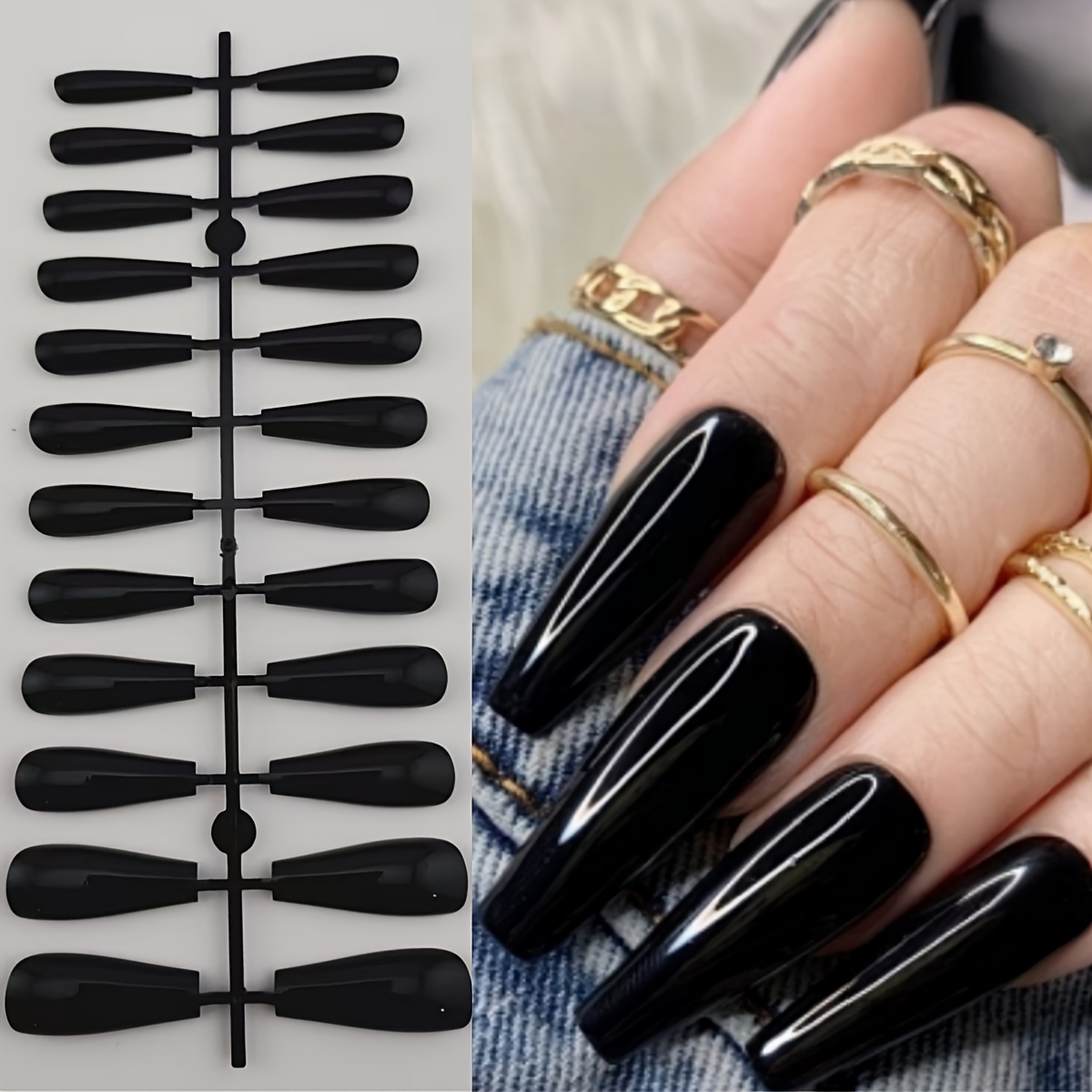 

120pcs Black Ballet Press-on Nails With Nail File, , Medium Length, Floral & Animal Patterns, Fake Nail Art Set