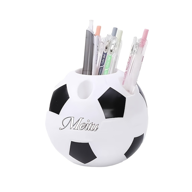 TEMU Customizable Soccer-shaped Pencil Holder, Name Engraving Available, Creative Desktop Organizer, Stationery Storage Box, Office And Student