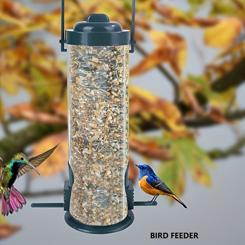 

1pc Plastic Bird Feeder, Outdoor Hanging Food Dispenser With Multiple Feeding , Weatherproof Automatic Bird Feeding Tool, Garden Decoration, Easy To