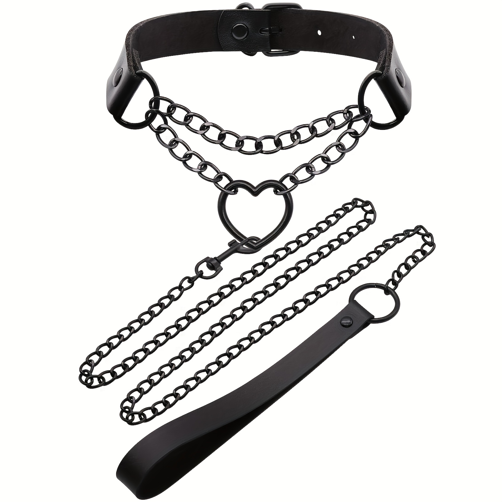 TEMU Set Of 2 Black Choker Necklaces For Women, Made Of Faux Leather, Including Collars And Leashes, Featuring Heart Chain Designs, Perfect As A Jewelry Gift For Halloween