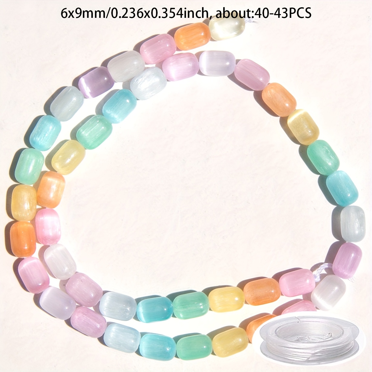 TEMU 6/8/10mm 1 Strand Of Colorful Macaron Gradient Beads, Cylindrical Shape, Natural Selenite Spacer Beads, Suitable For Jewelry Making Such As