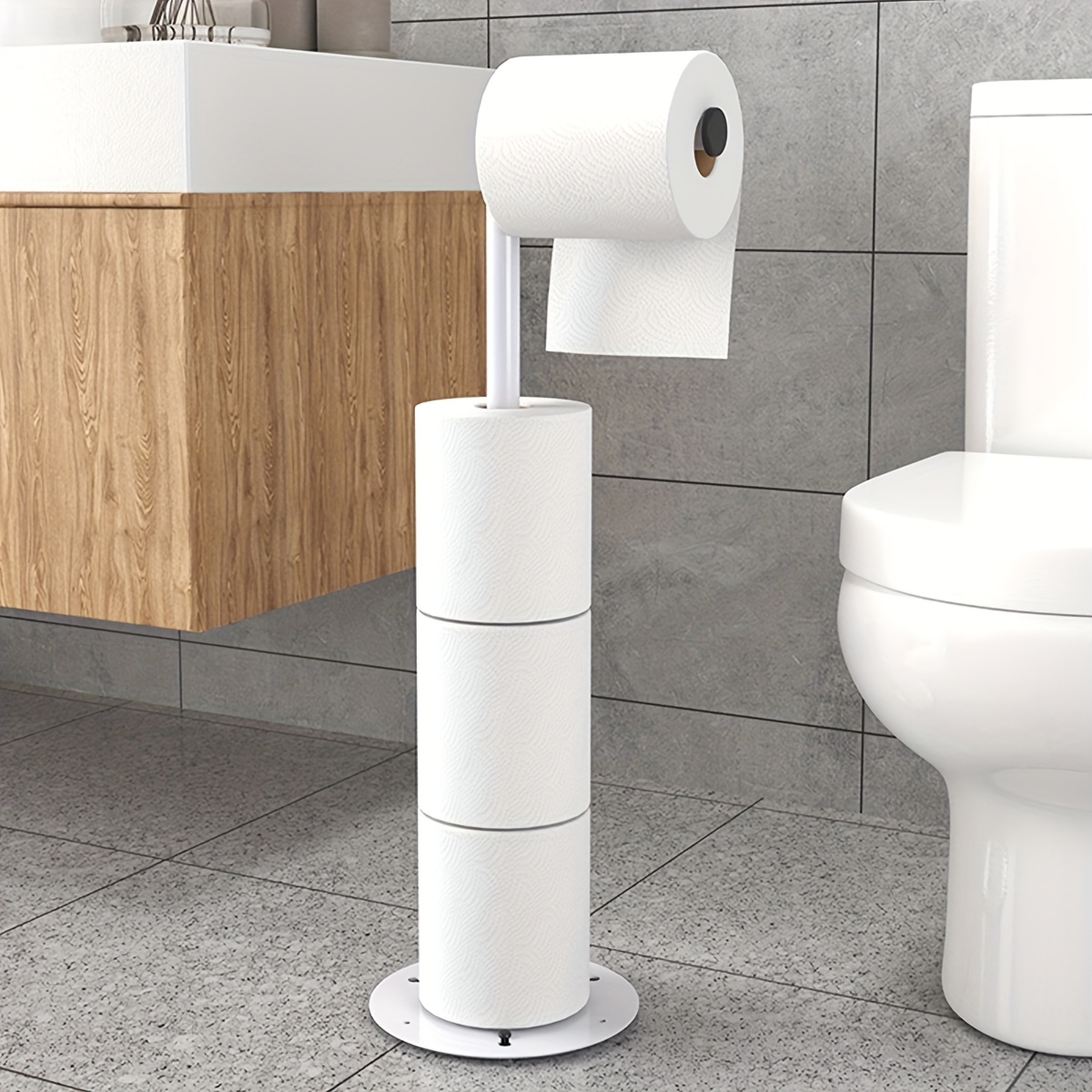 Toilet Paper Holder Stand For 4 Rolls, Foldable Freestanding Storage Rack, Self Adhesive No Drill Bathroom Organizer, Durable Metal Tp Roll Holder, Space (1/2pcs)