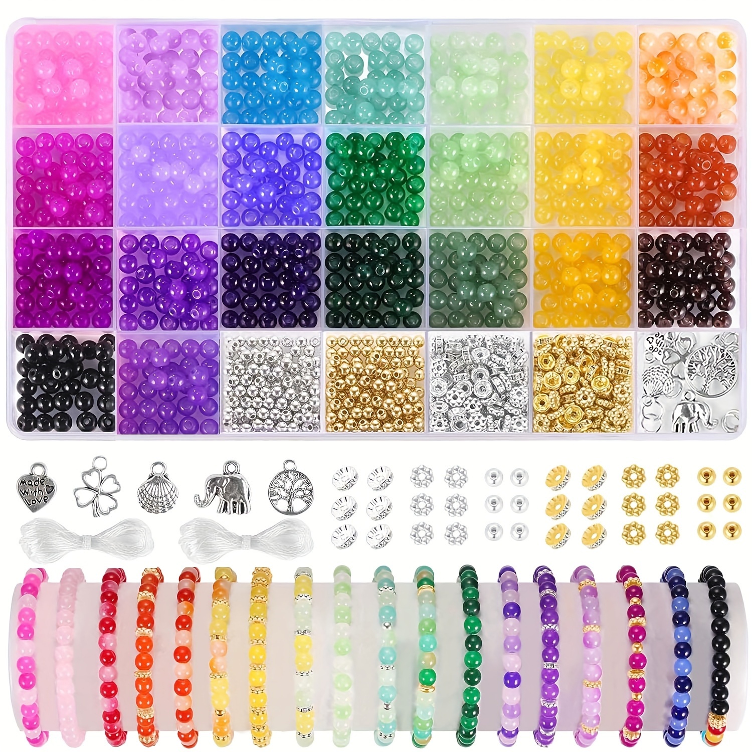 Image of 28-color 1105 Glass Bead Jewelry Kit 6mm Rainbow Mixed Color Beads Diy Friendship Bracelet Materials Craft Accessories