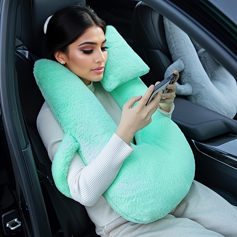 Car U-Shaped Neck Support Pillow - Plush Sleeping Cushion for Back Seat, Ergonomic Design for Comfortable Rest, Washable Cover, Ideal for Travel & Home Use, Travel Pillow|Cozy Car Accessory|Washable Cover