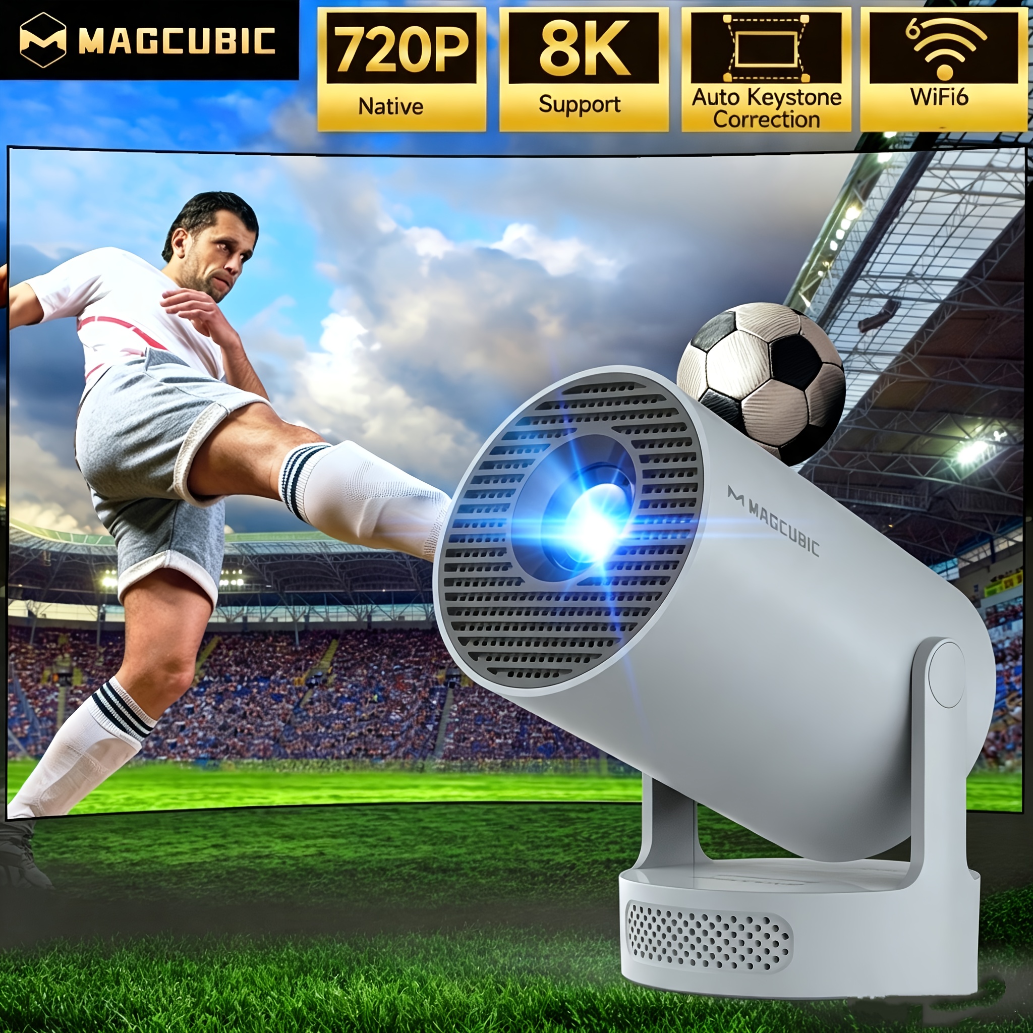 Image of Magcubic Hy300pro+ Smart Projector, Bt5.3 Native 720p & 4k , 180° Rotatable, Auto Keystone Correction, Portable Projector For Movies, Projector, Ideal Gift For Family &