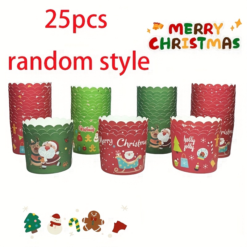 Image of 25pcs Christmas Machine-made Cups - Random Styles, Elegant Oil-proof Baking Cups, Suitable For Christmas, Weddings, Birthdays, Valentine's Day Festival Celebrations And Decorations, Christmas Party