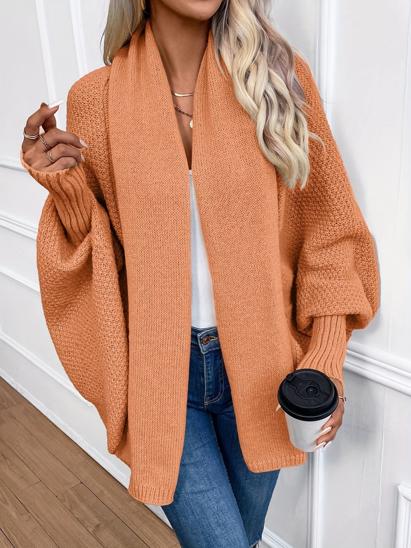 Women'S Elegant Red Cardigan with Lantern Sleeves Chic Open Front Design,  Long Sleeve, Button-Up Fall/Winter, Casual to Formal Wear, Ca