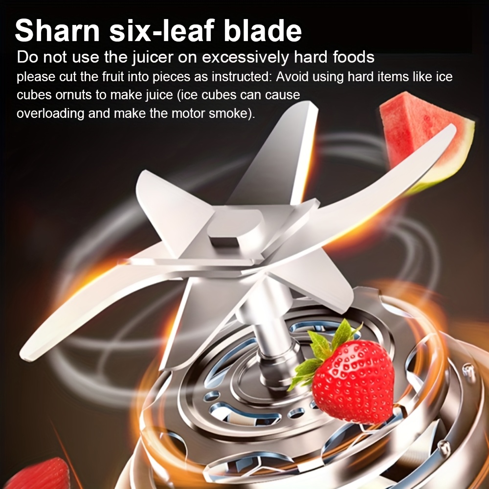 12.85 Oz Rechargeable Portable Blender Cup, Electric USB Juicer Blender, Mini Blender for Shakes And Smoothies, Juice, 380Ml, Six Blades Perfect for Mixing, Easy to Clean, Great for Travel, Office, Picnic - Fresh Juices Anywhere