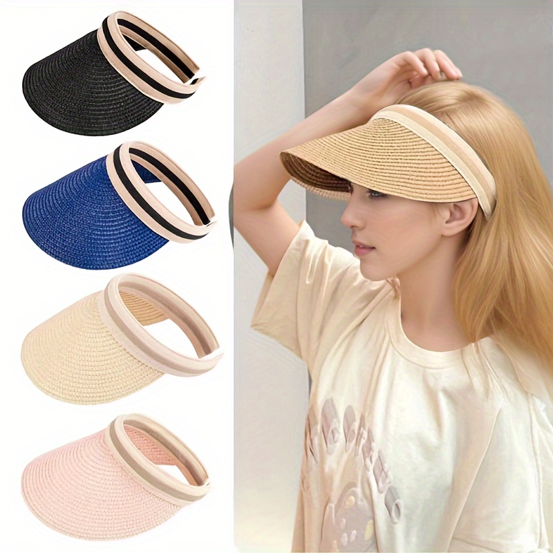Womens Sun Straw Hat Wide Brim Summer Hat Foldable Roll up Floppy