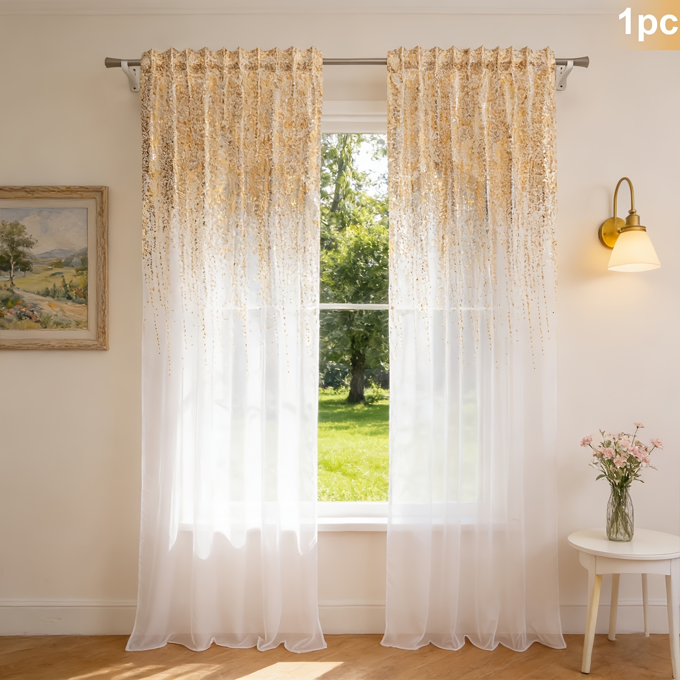 TEMU Rideau Luxueux avec Texture Dorée, Disponible en Panneau Unique dans Différentes Tailles pour Maison, Café ou Boutique