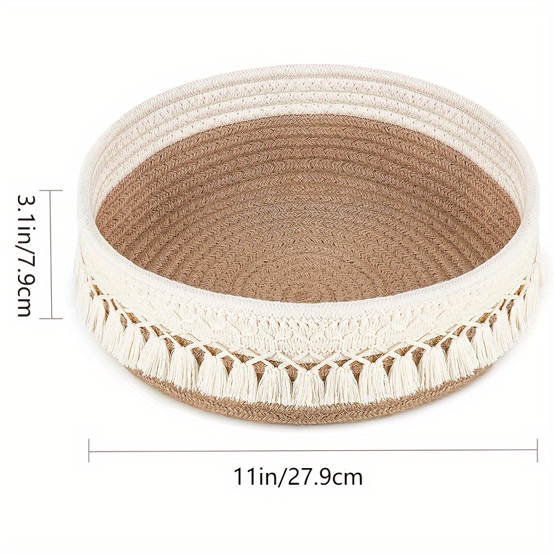 Image of Boho Chic Woven Basket - Versatile Storage Basket For Toilet Paper, Cosmetics & Sundries- Perfect For Bedroom, Living Room Entryway Decor, Home Decor