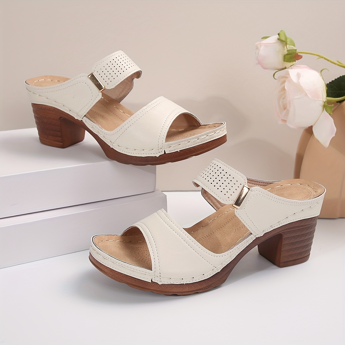 women s chunky heel sandals fashion open toe dress pumps details 9