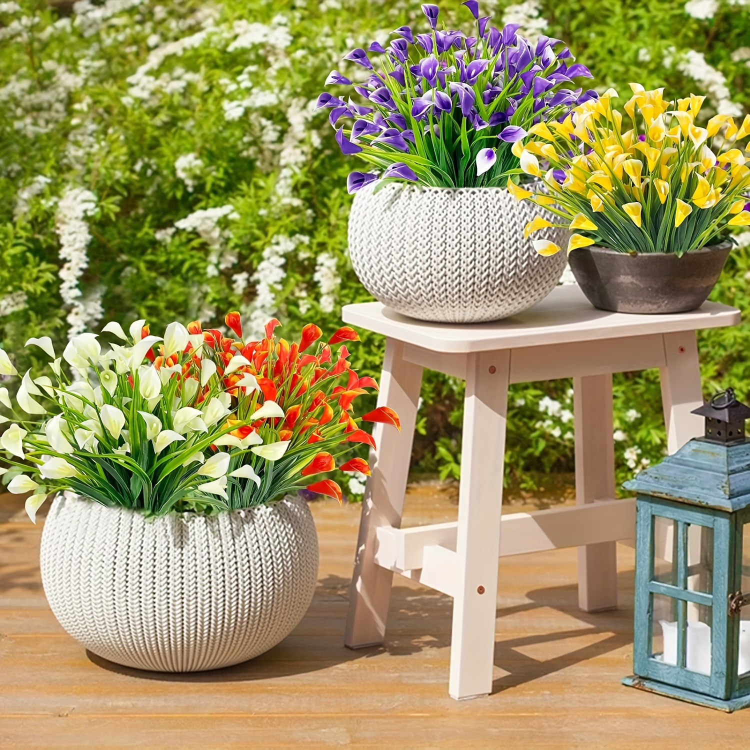 8束 人工 フェイクフラワー 屋外 UV耐性 スイセン 植物 植物 屋内外 ハンギングプランター ホームガーデン装飾 パープル 8束シミュレーションスイレン屋外人工花 紫外線耐性と色あせない人工