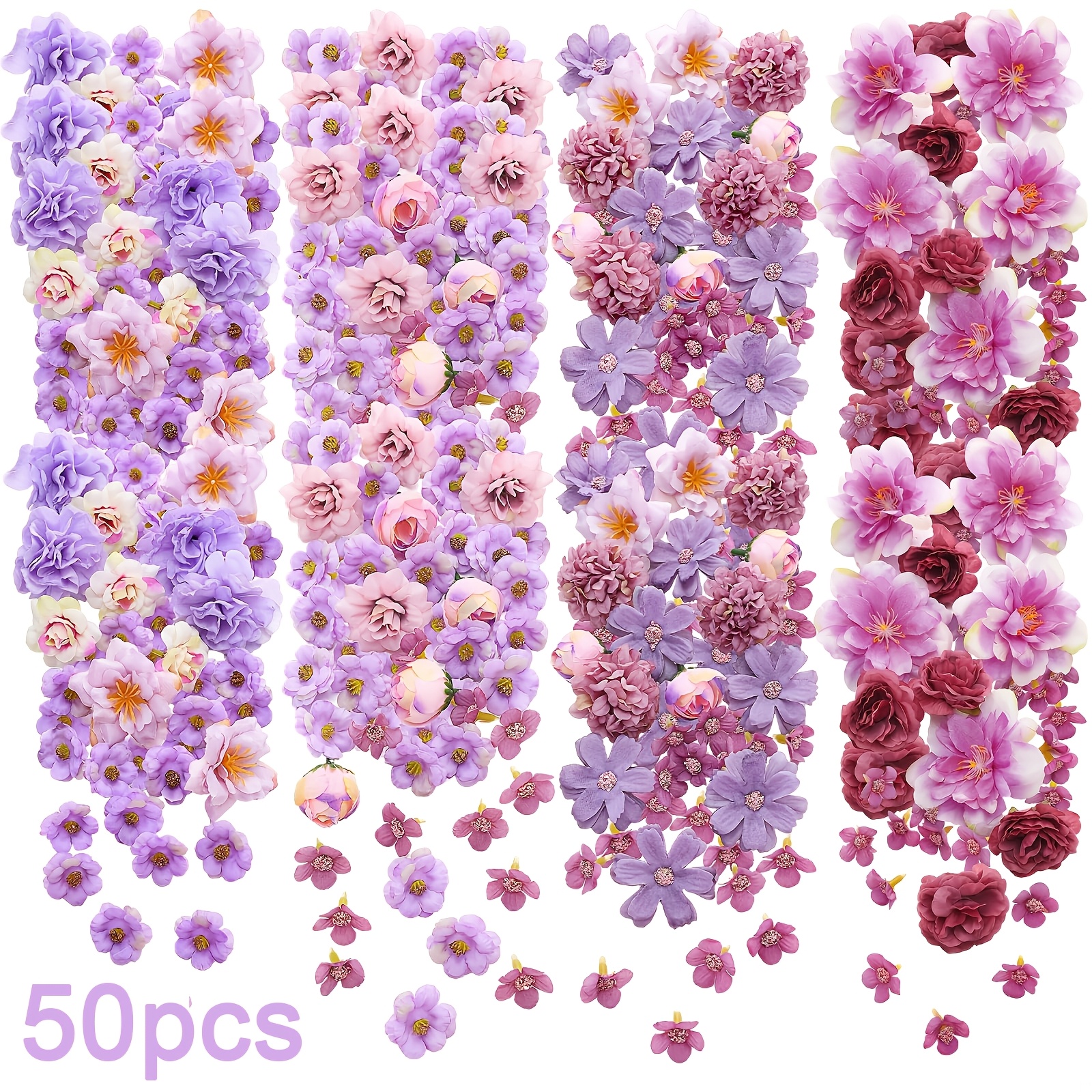 TEMU 50pcs Small Flowers For Crafts Spring Mini Faux Flowers Artificial Silkyy Fabric Floral Daisy Peony Floral Decorations Wreath Additions For