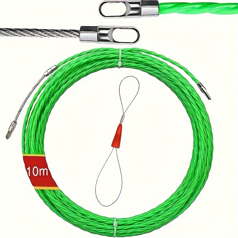 

10m Green Polyester Fiber Tape Wire With Metal Guide Spring - Cable Laying Aid, Non-electric Fish Tape Puller For Easy And Safe Cable Installation