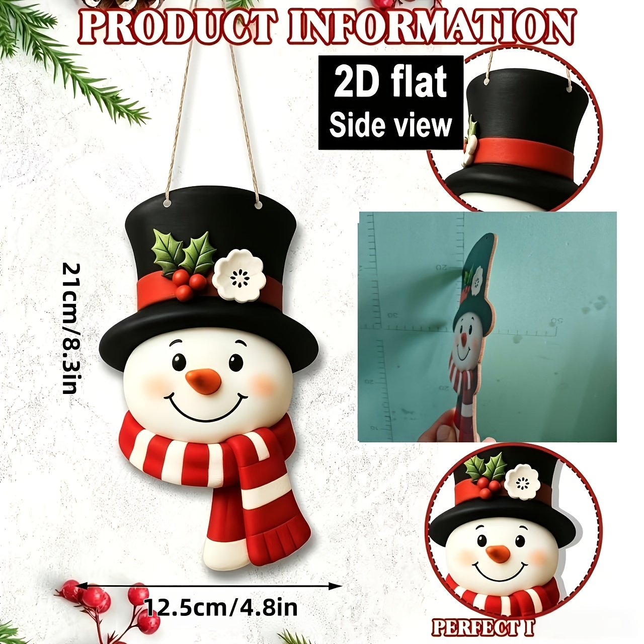 TEMU 1pc Ornement de Noël en bois de de neige , décoration de couronne de pour porte de Noël de , décoration de Noël pour fête intérieure extérieure,