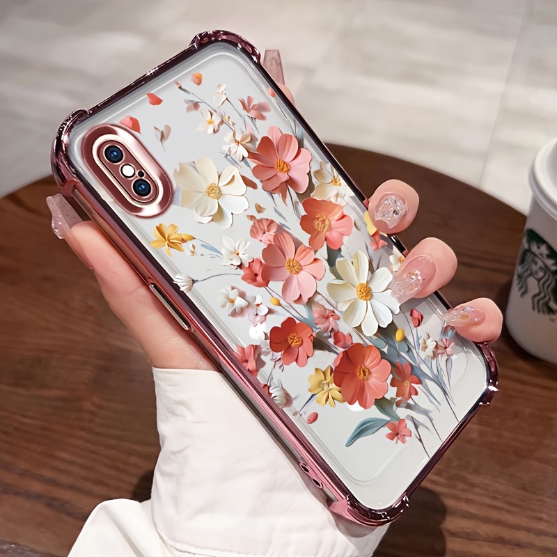 TEMU Phone Case: For Iphone X,xr,xsmax Exquisite Shockproof Transparent Phone Case With A Flower Pattern