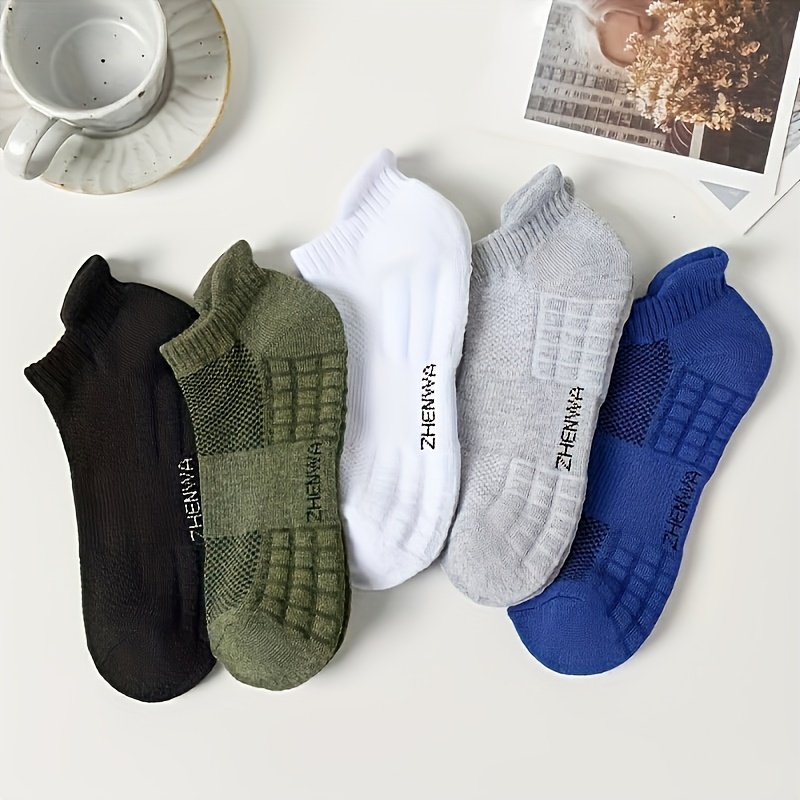 

5 Pairs Of Anti-odor And Sweat Absorbing Socks Suitable For Men And Women, Towel Bottom Casual Ankle Boat Socks, Breathable Sports Short Socks