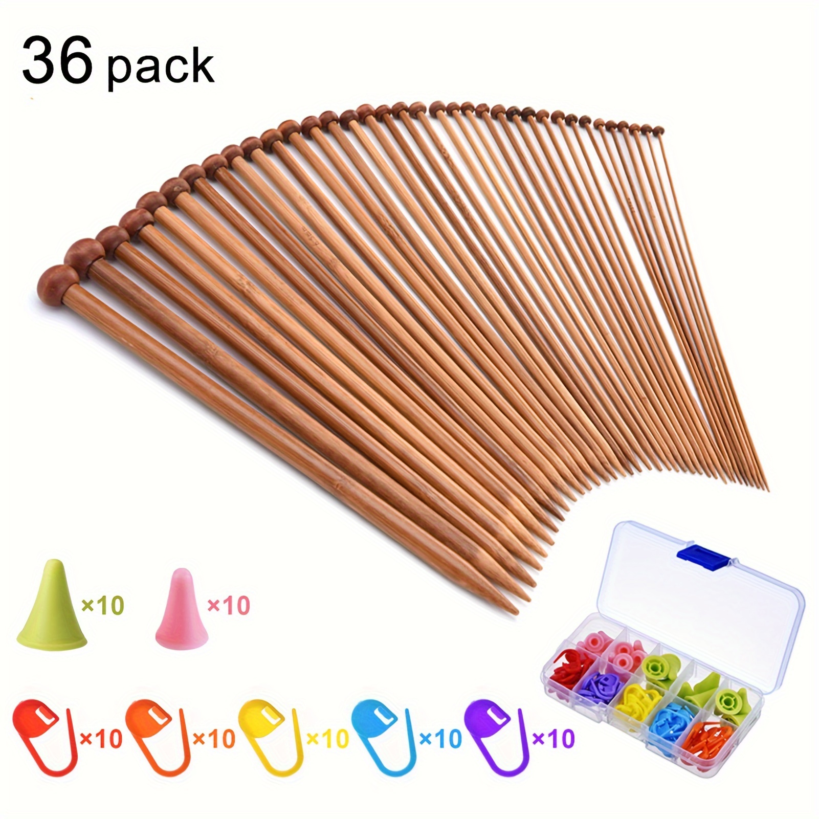 

Bamboo Knitting Needles Set, 36 Pcs Knitting Needles, Single Point Carbonized Knitting Needles Point Protectors Diy Handmade- Multiple Sizes (2mm-10mm)