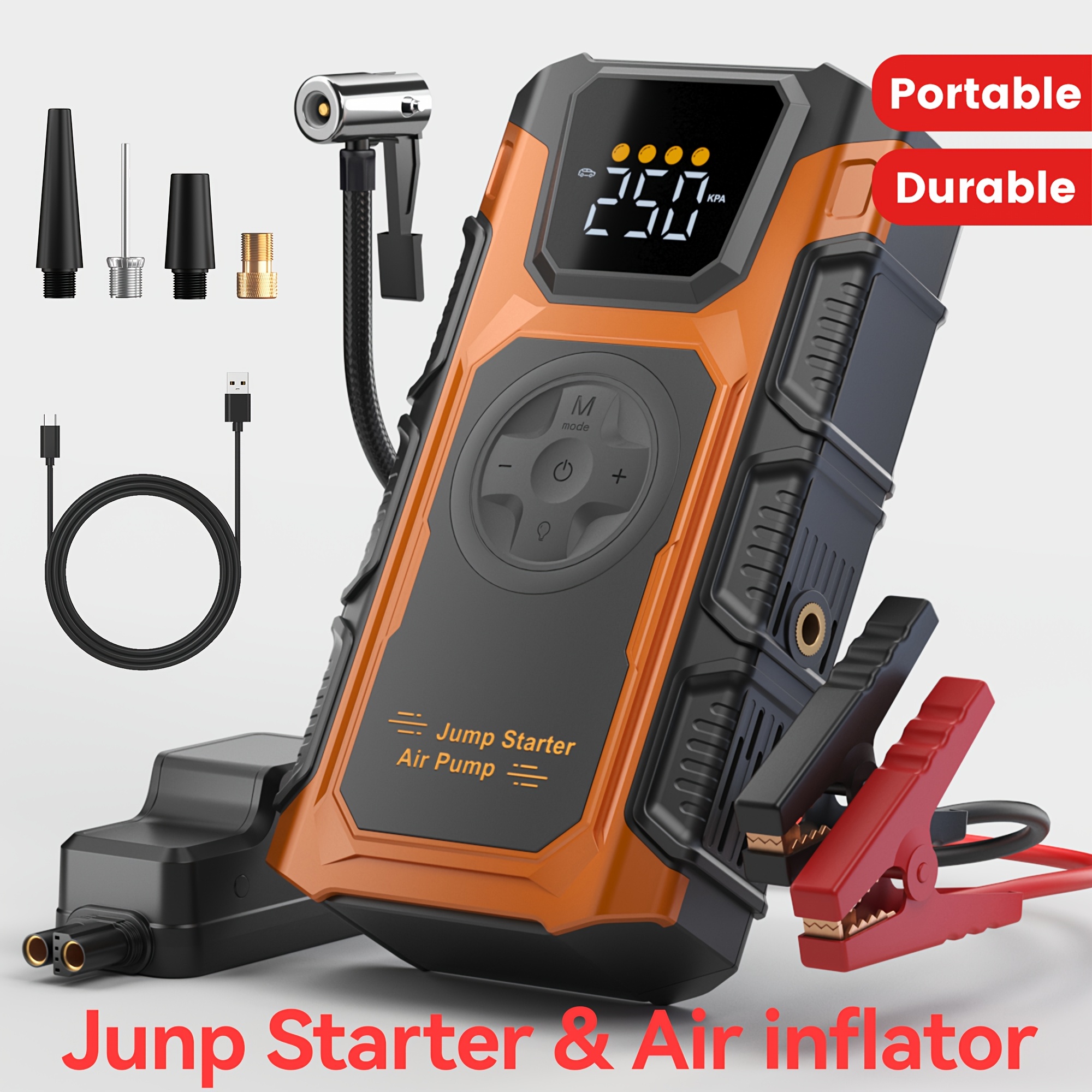 TEMU Featou -one Car Battery Jump Starter With Air Compressor, Car Jump Starter Power Bank 7000a 12v (8.5l Petrol/7.0l ), 18wusb Fast Charging, Car