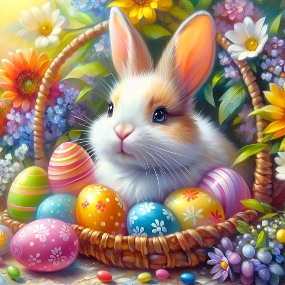 

Easter Bunny & Eggs 5d Diamond Painting Kit - Diy Craft For Beginners, Vibrant Wicker Basket Scene, & Wall Decor Gift, Round Diamonds On Canvas, 15.7x15.7 Inches, , New Diamond Painting Kits