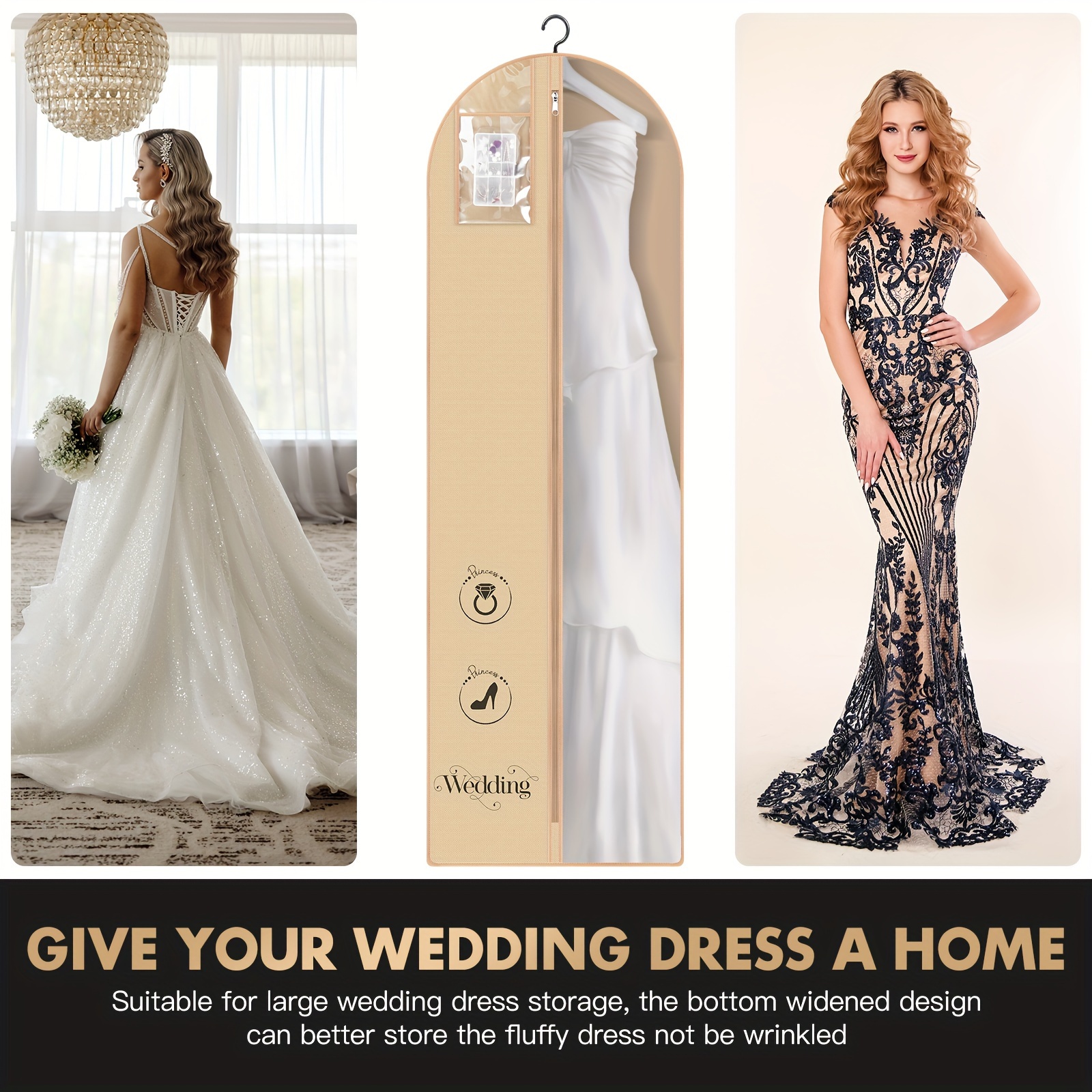 Fabric Wedding Dress Garment Bag 1pc Dust Cover Hanging Storage Organizer  with Non-Woven Polypropylene Material for Bridal Gowns, Closet Wardrobe