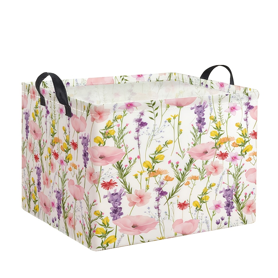 TEMU 1 pièce Panier de Rangement Pliable en Tissu DOKRIY avec Imprimé Aquarelle - Bac de Rangement Carré Adapté , , &, Robuste pour de , Panier