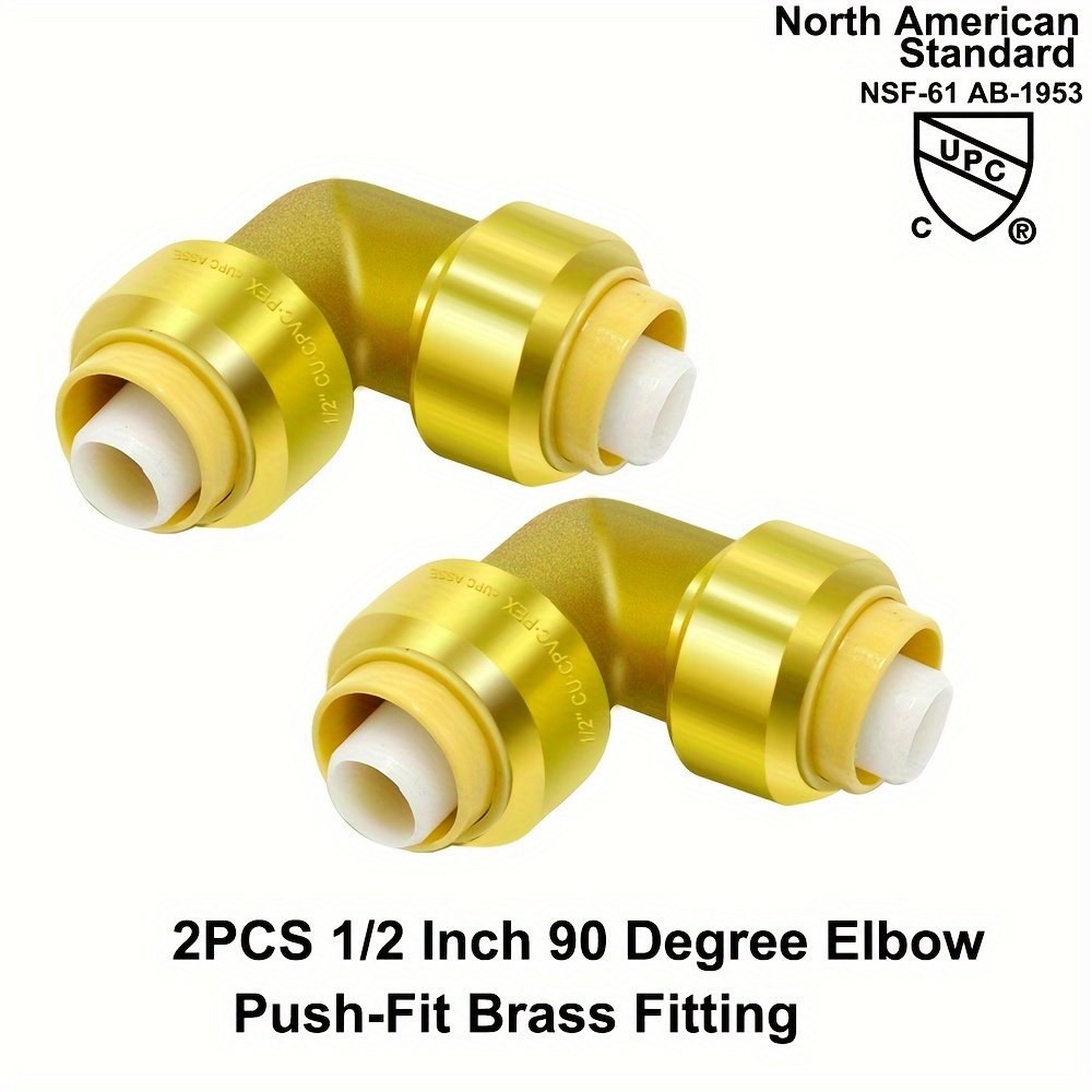 

2pcs Lead-/2" 90° Elbow Pushfit Brass Fittings - For Pex, Copper & Pipes, North