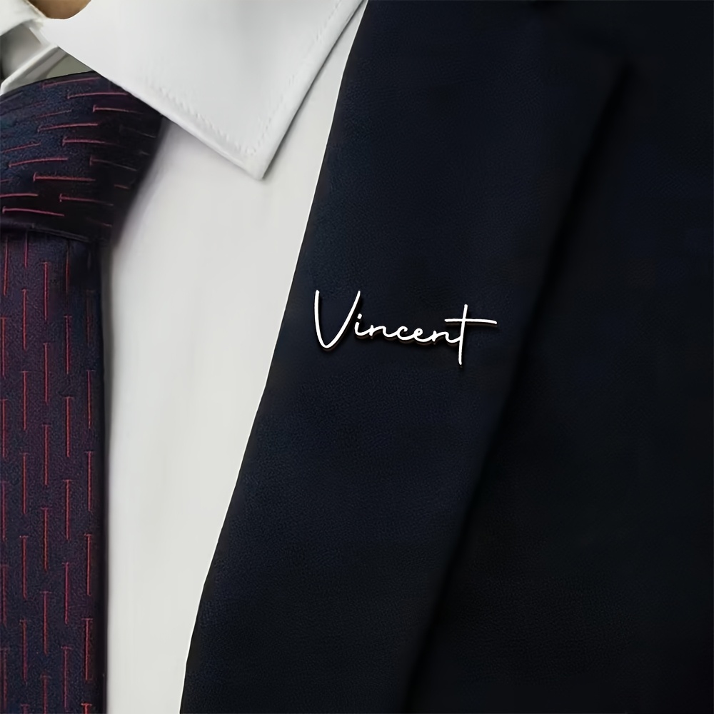 TEMU Épingle de dorée avec nom personnalisé, Broche avec nom cursif personnalisé, Épingle porte-nom en acier inoxydable, Épingle de pour homme et