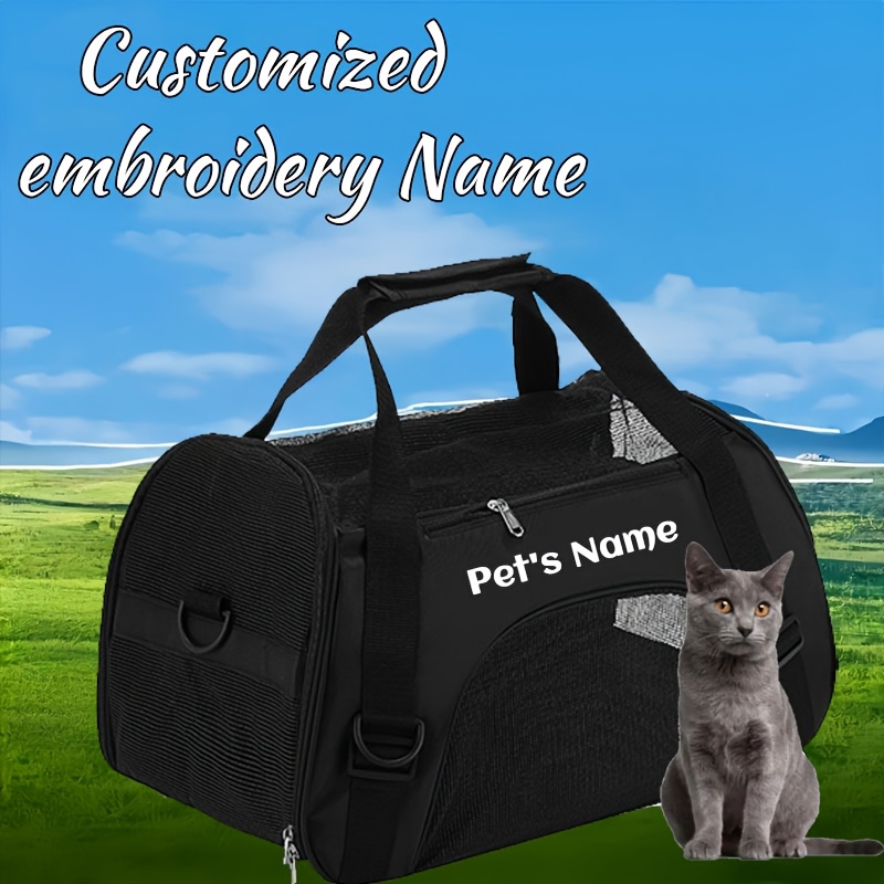 Personalized Embroidered Pet Name Portable Dog Backpack, Large Capacity Breathable Foldable Messenger Bag with Zipper Stretch Design-suitable for Most Small/medium/large Dogs and Cats, Purple/pink/black-size S/M/L