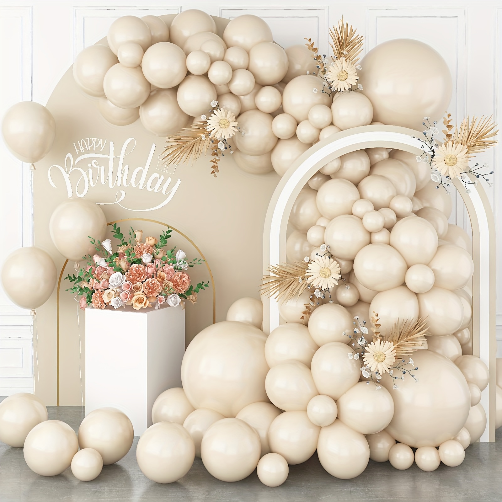 

103pcs Sand White Balloon Set - Round Shape For Birthday Party, Engagement, Wedding Decor - Versatile For All Seasons, Ages 8+ - Emulsion Material With No Electricity Needed
