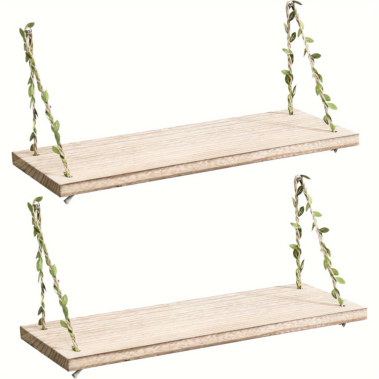 Image of 2pcs Wall-mounted Floating Shelves - Bohemian Style Decorative Display Shelves, Home Decor Suspended Shelf With Leaf , Suitable For Living Room, Room, Office, Farmhouse Etc