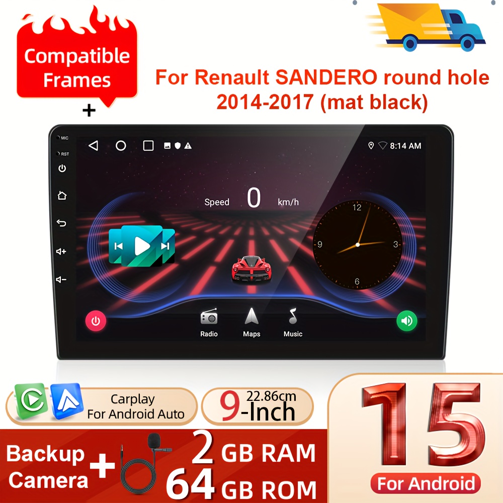 Image of [2g+64g] 15 For Renault Megane 3 Export 2009-2014 Double Din Car Stereo With Auto, Podofo 9 Inch Touch Screen 2 Din Car Radio With , Gps Navi Wifi/ Fm/ Rds Usb/ Swc+backup Camera+mic