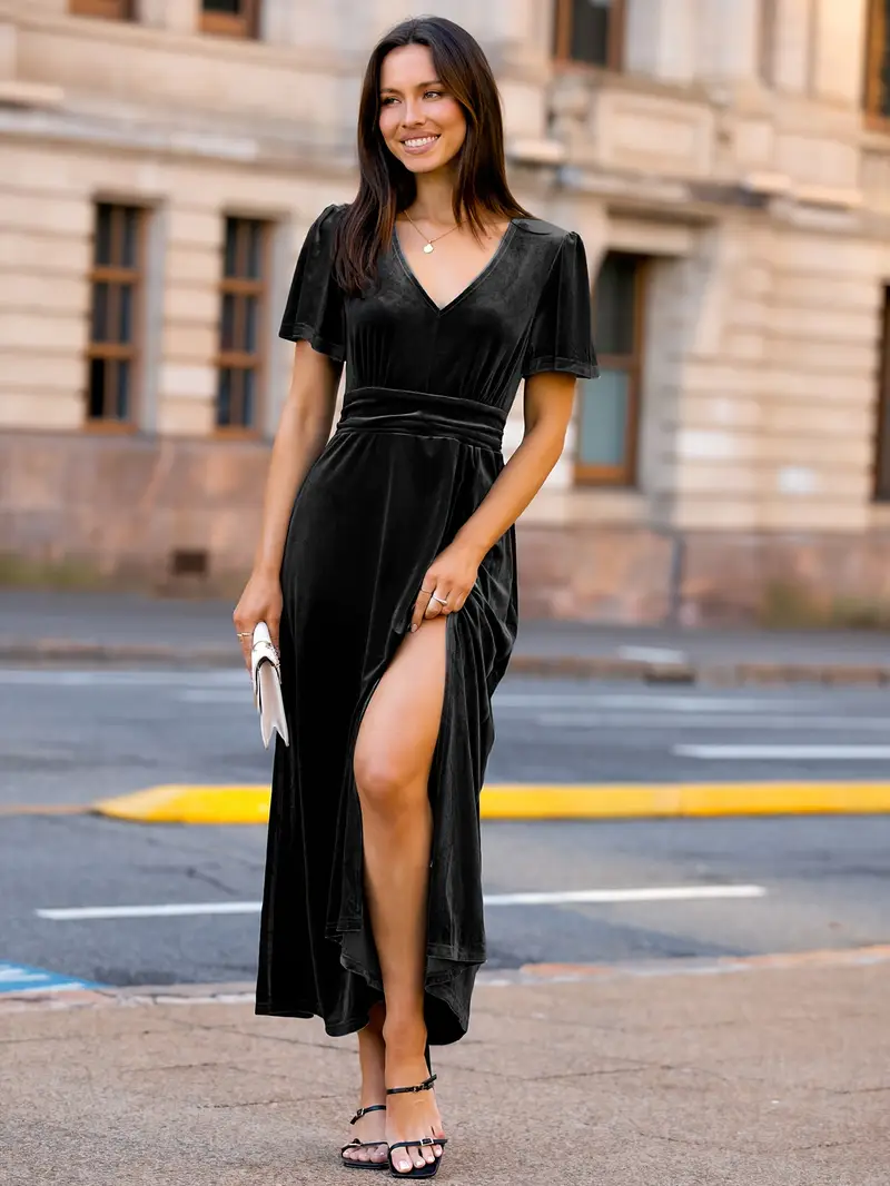 black velvet empire waist dress ASOS DESIGN twist back pleated empire waist velvet maxi dress in black