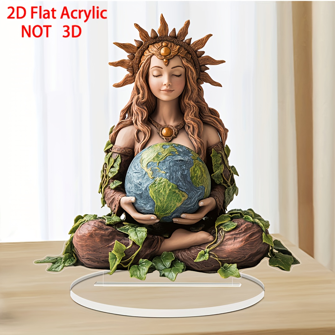 

1pc Boho Earth Goddess Figurine Ornament, 2d Flat Acrylic, Theme, Easter Holiday Decor, Clip Attachment, No Electricity Or Battery Needed, Unique Gift For Home, Room, Office Desk Decor