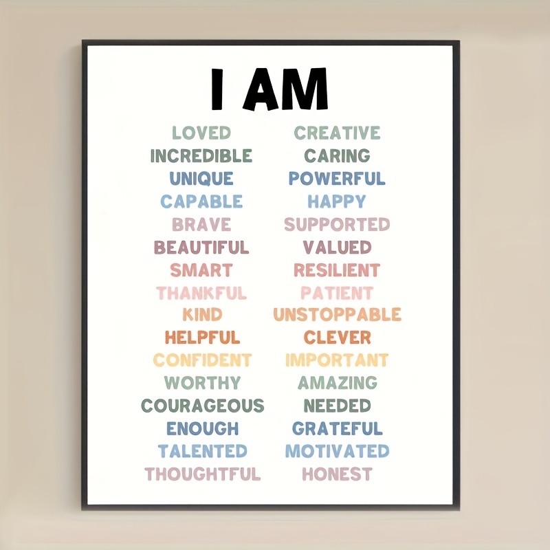 TEMU 'i Am' Empowering Affirmations Poster For Self-, Daily Motivation Wall, Teen, Classroom & Relax Office, 2d Flat, Perfect For Room Decor