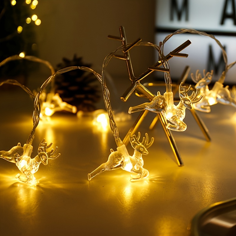 

Led Reindeer String Lights For Christmas - Battery Operated, Perfect For Tree, Indoor & Outdoor Decorations, Parties, And Bedroom Ambiance (batteries Not Included)