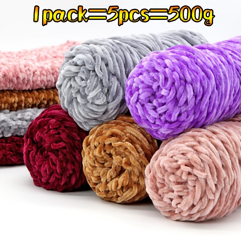 

5pcs/set Total Weight 500g 100% Polyester Chenille Yarn In Colors And Textures For Craft Yarn Sets For Crochet And Knitting Projects