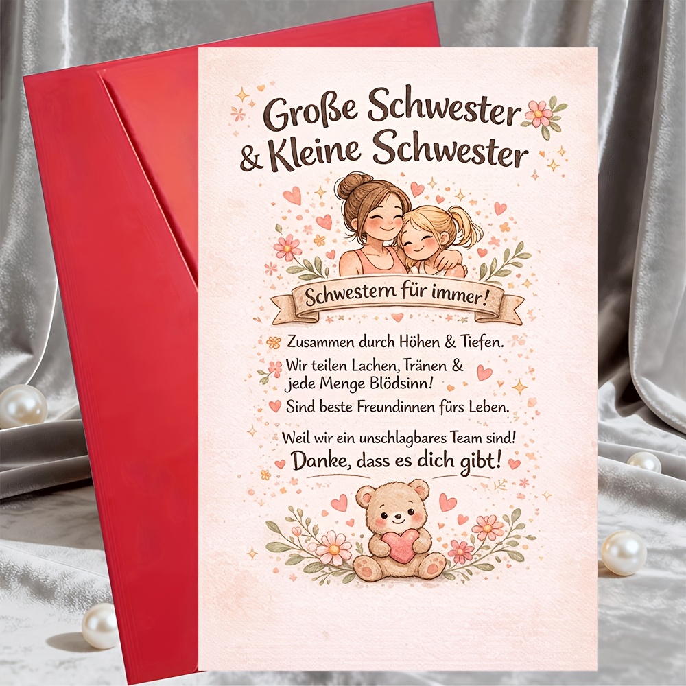 Image of 1 Greeting Card + 1 Envelopebig Sister Little Sister Card Sisters For Birthday Or Cute Bear From Sibling Keepsake For Hergreeting Card